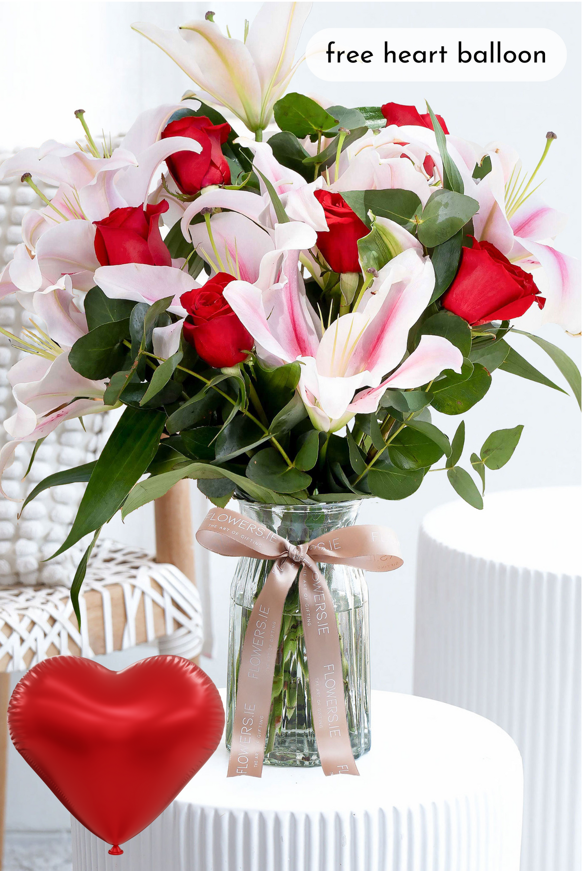 Red Roses and Pink Lily - Vase