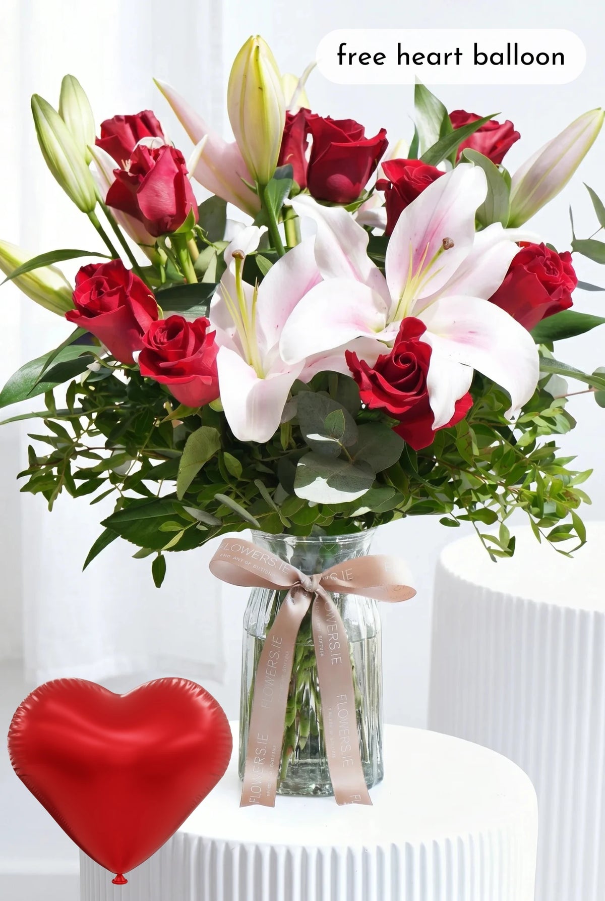 Red Roses and Pink Lily - Vase