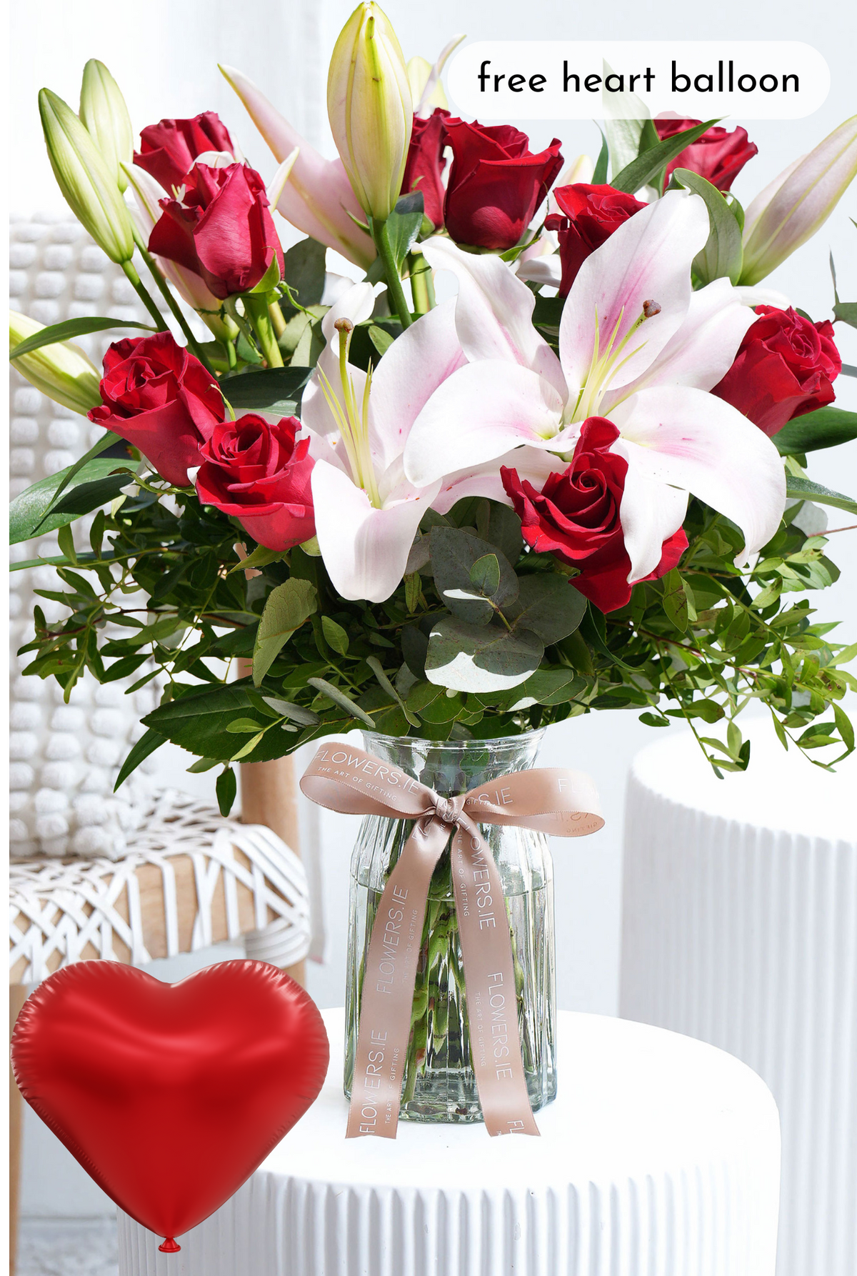 Red Roses and Pink Lily - Vase