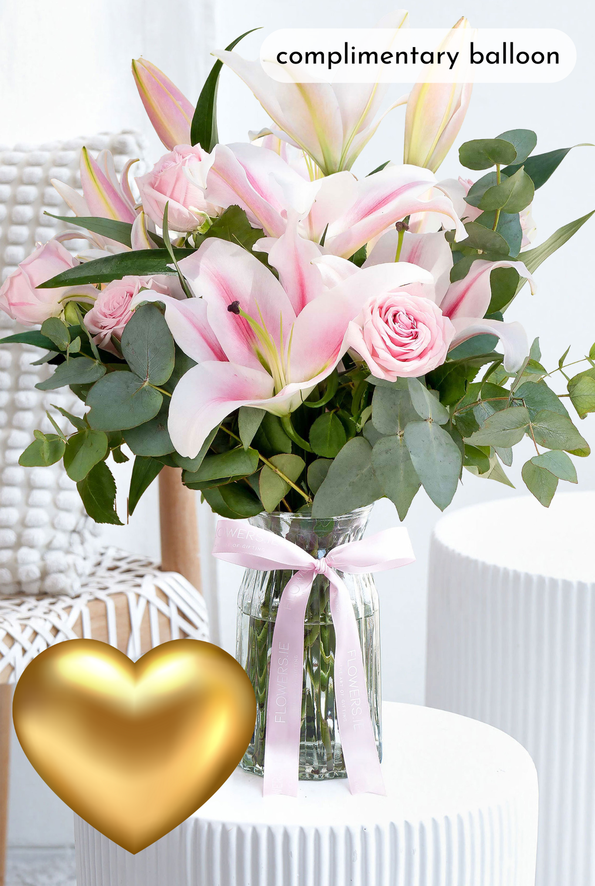 Pink Roses and Pink Lily - Vase