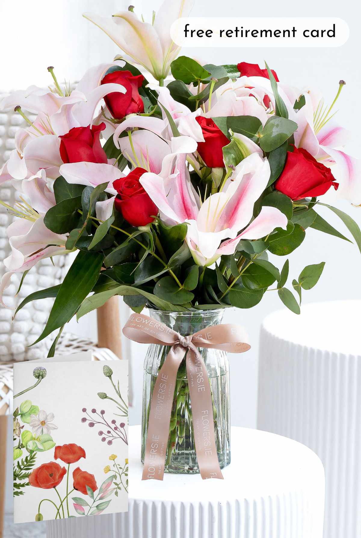 Red Roses and Pink Lily - Vase