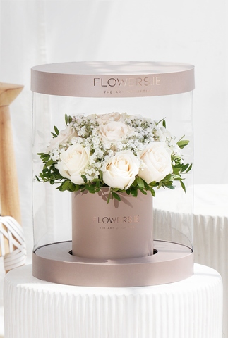Valentine Premium White Rose - Hatbox