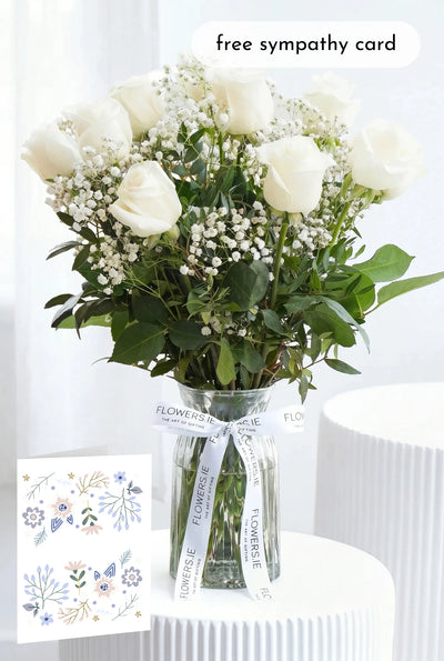 Sympathy 12 White Roses - Vase