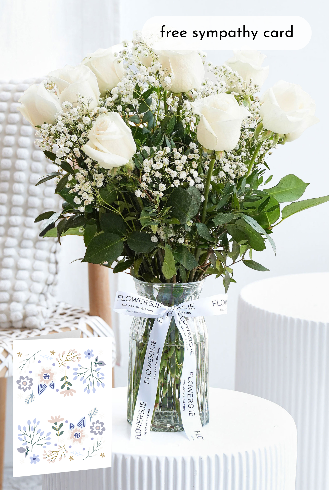 Symphathy Roses 12 White Roses - vase | Sympathy Flowers– Flowers.ie