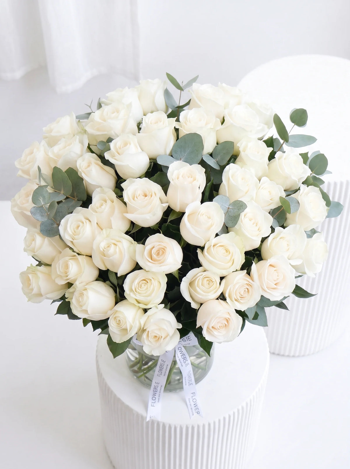 36 Long Stem White Roses - Vase