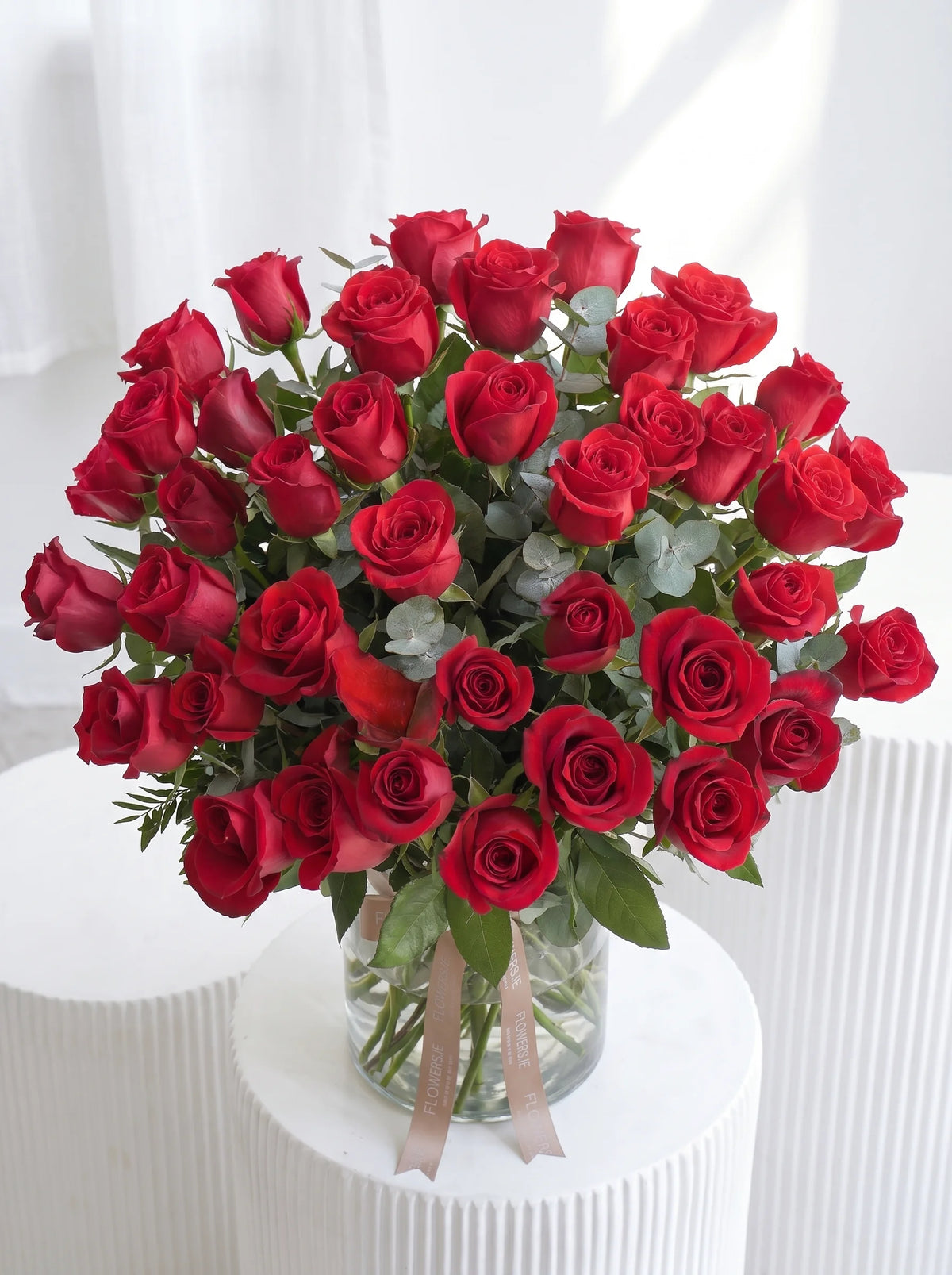 50 Long Stem Red Roses - Vase