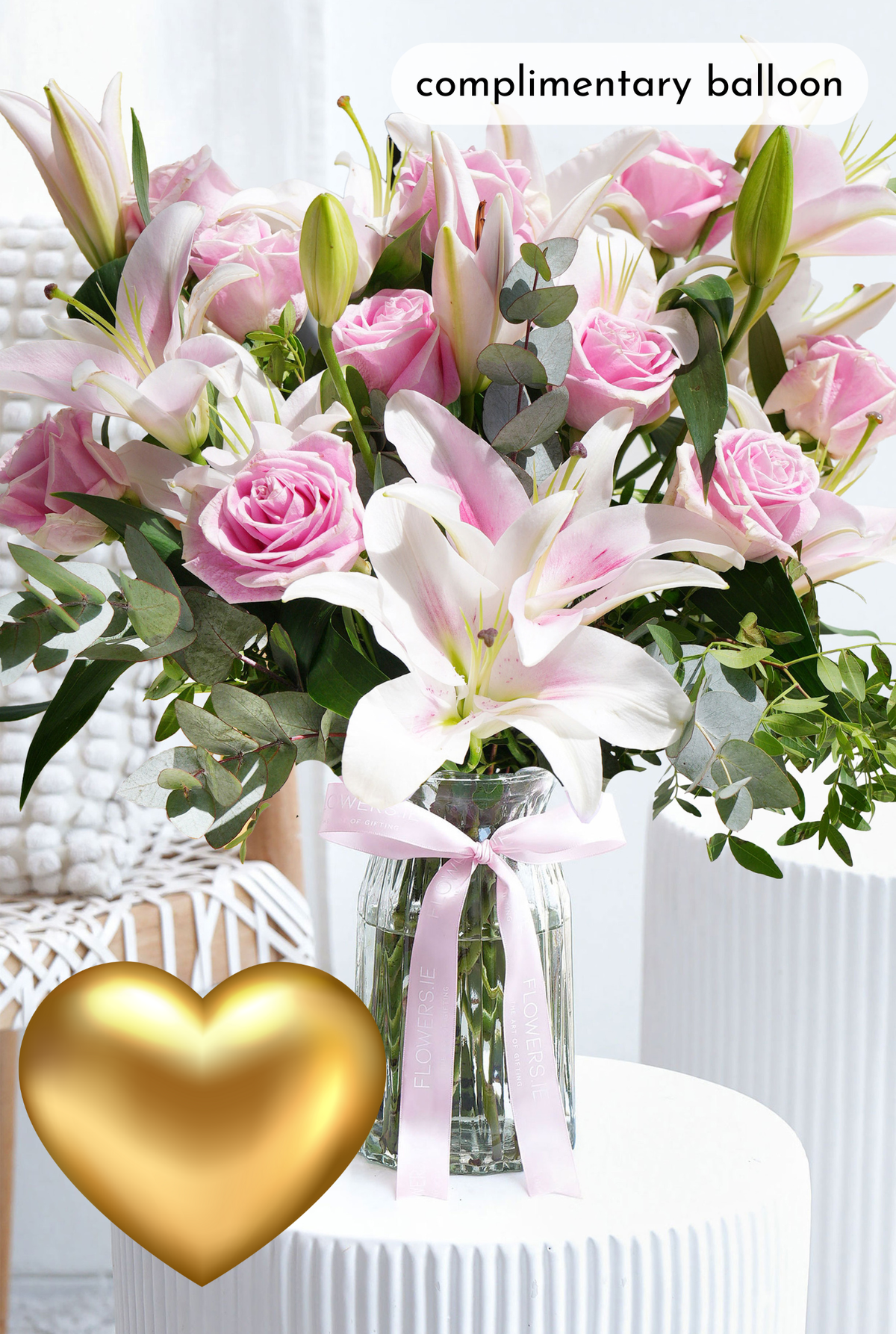 Pink Roses and Pink Lily - Vase