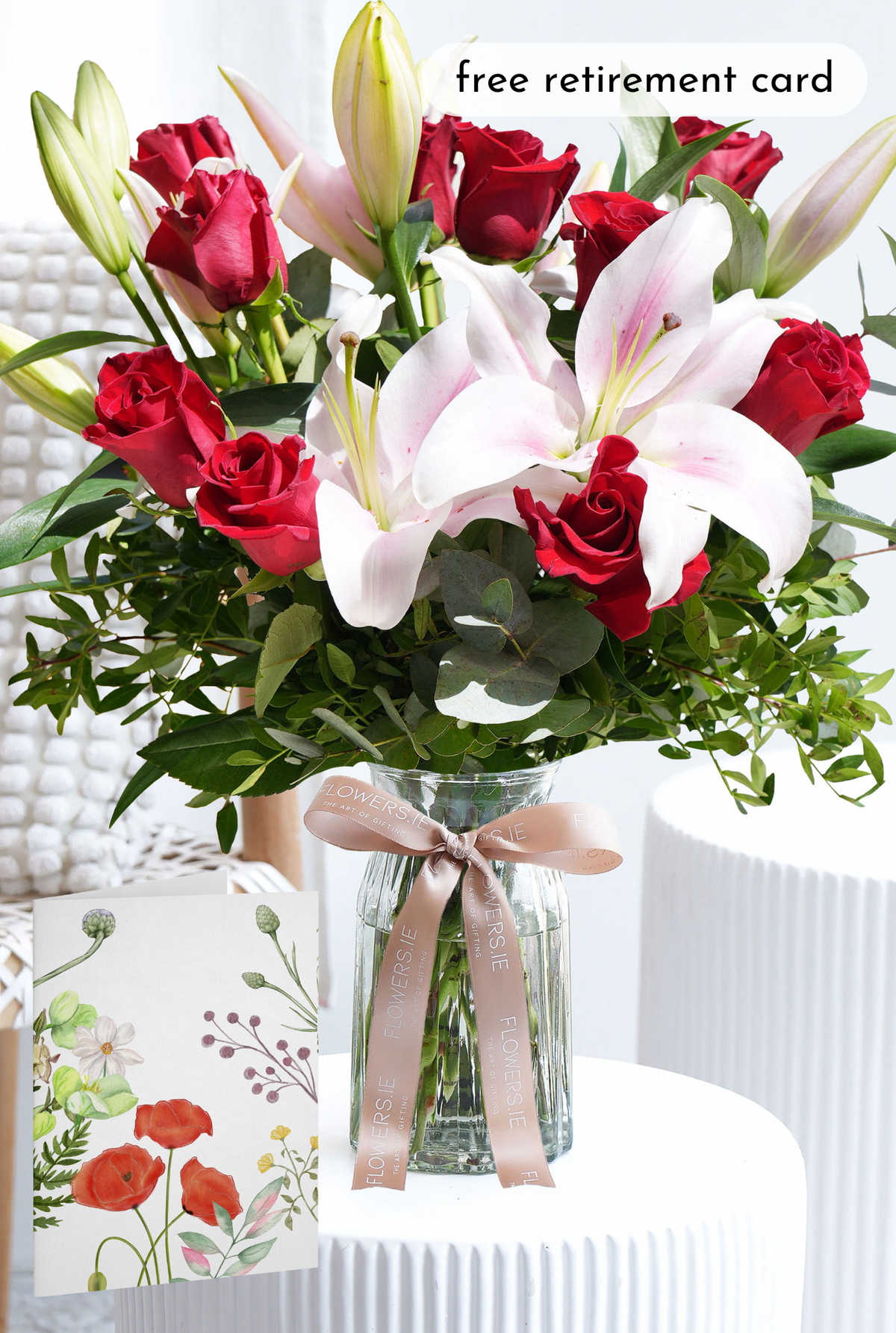 Red Roses and Pink Lily - Vase