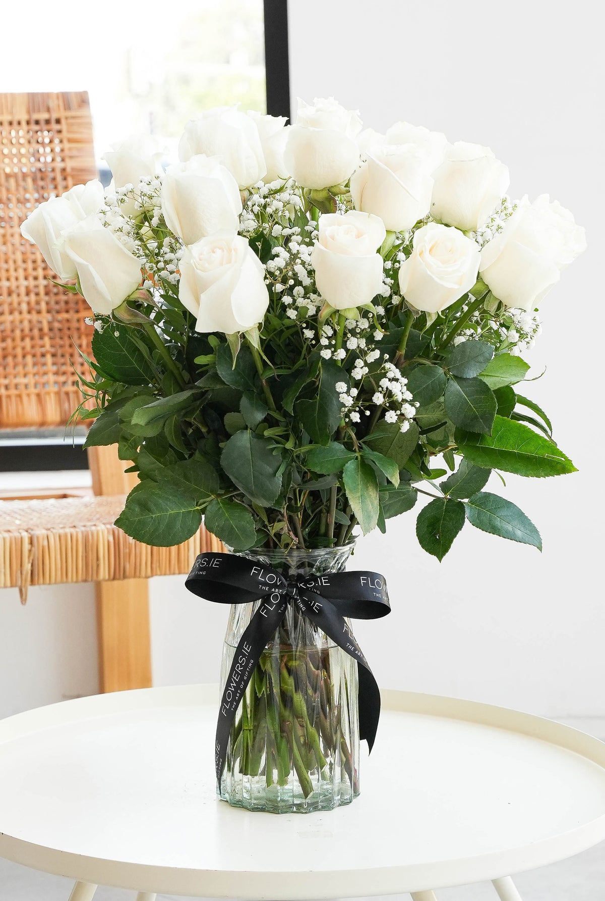 24 Long Stem White Roses in a vase