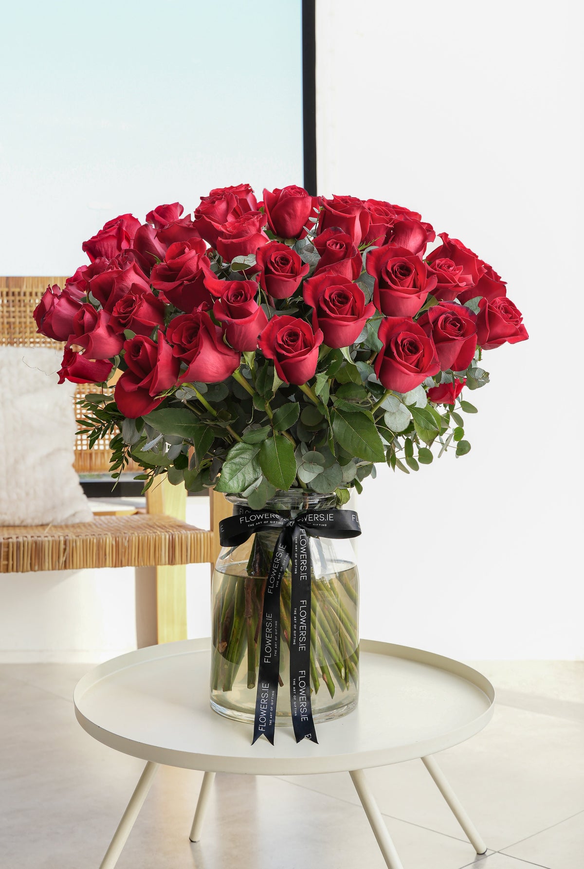 50 Long Stem Red Roses - Vase