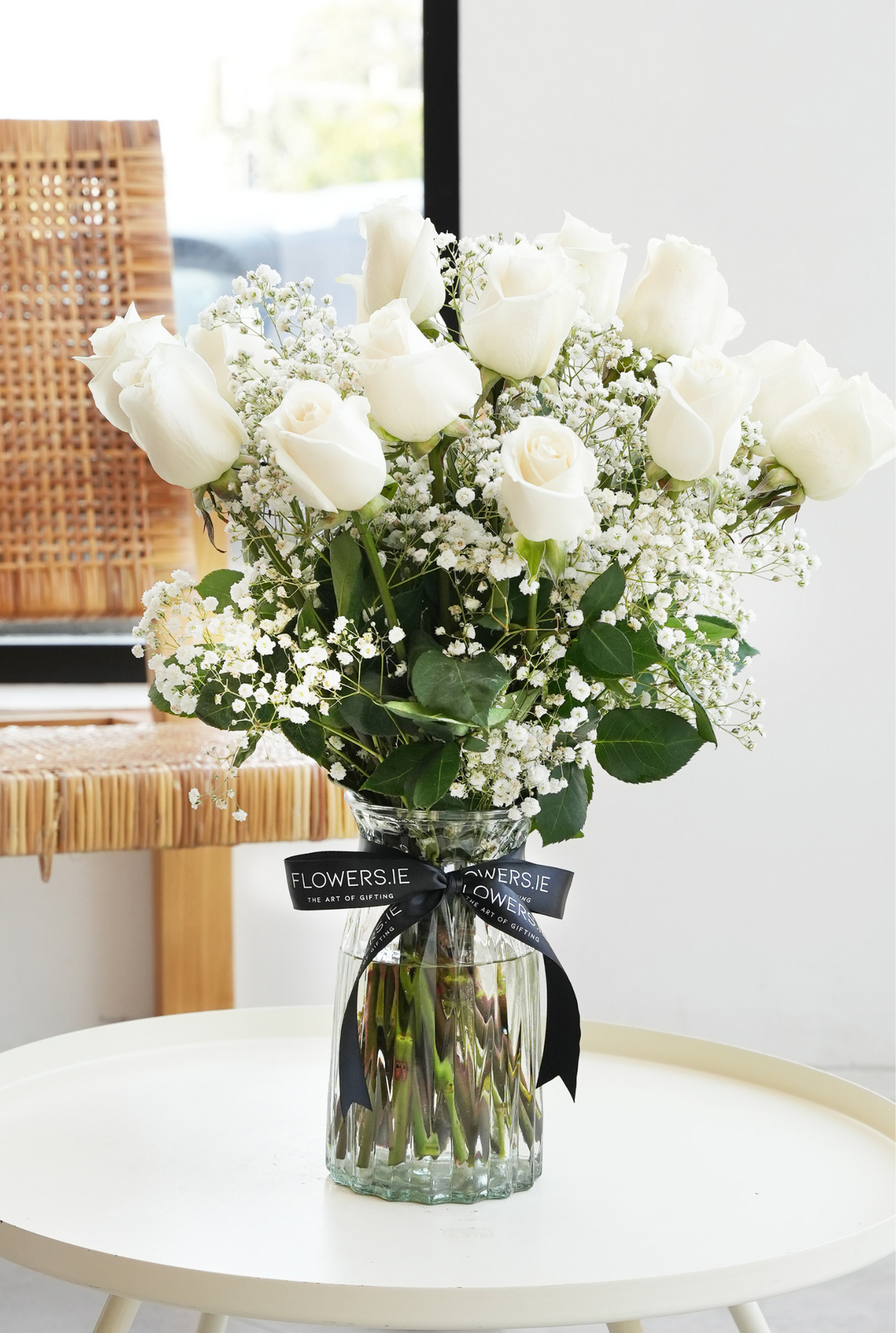 18 Long Stem White Roses - Vase