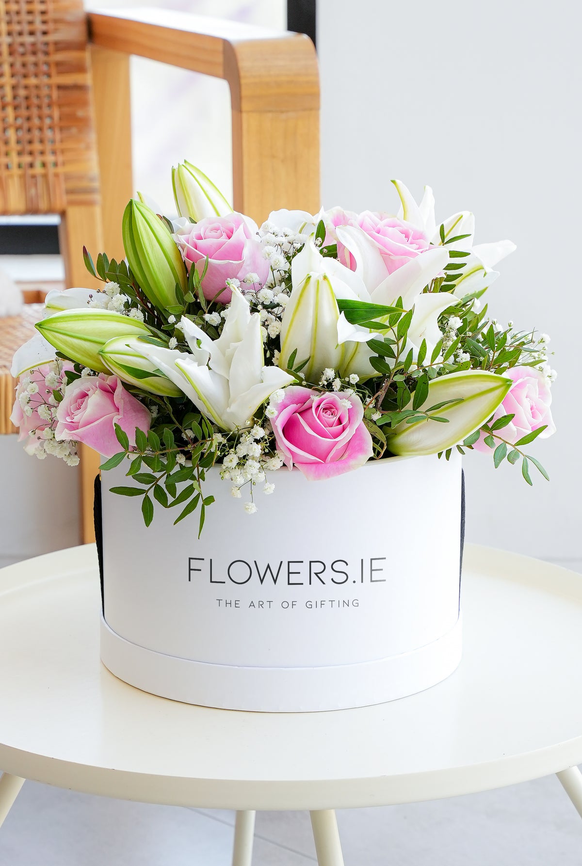 Pink Roses and White Lily Hatbox