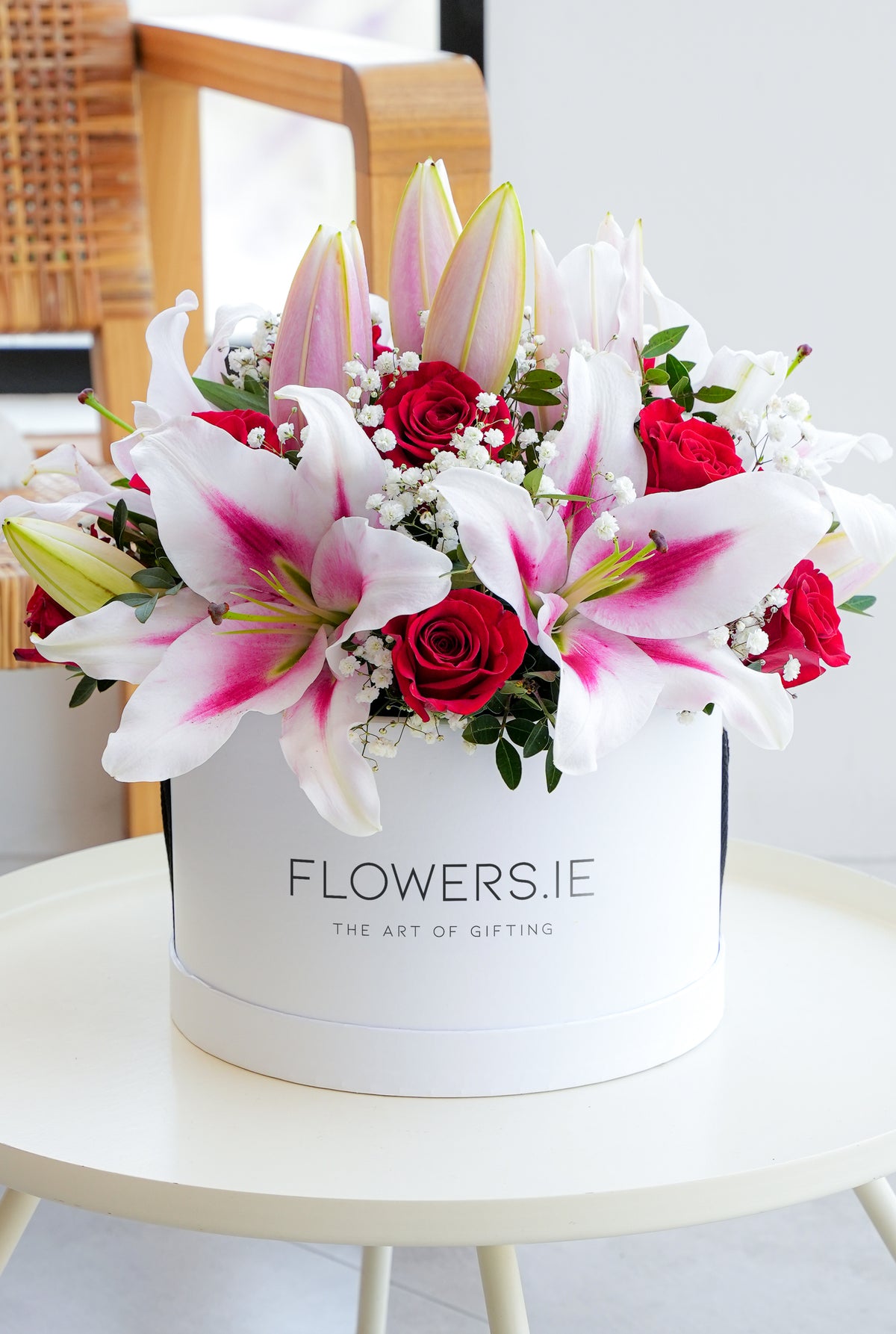 Red Roses and Pink Lily - Hatbox