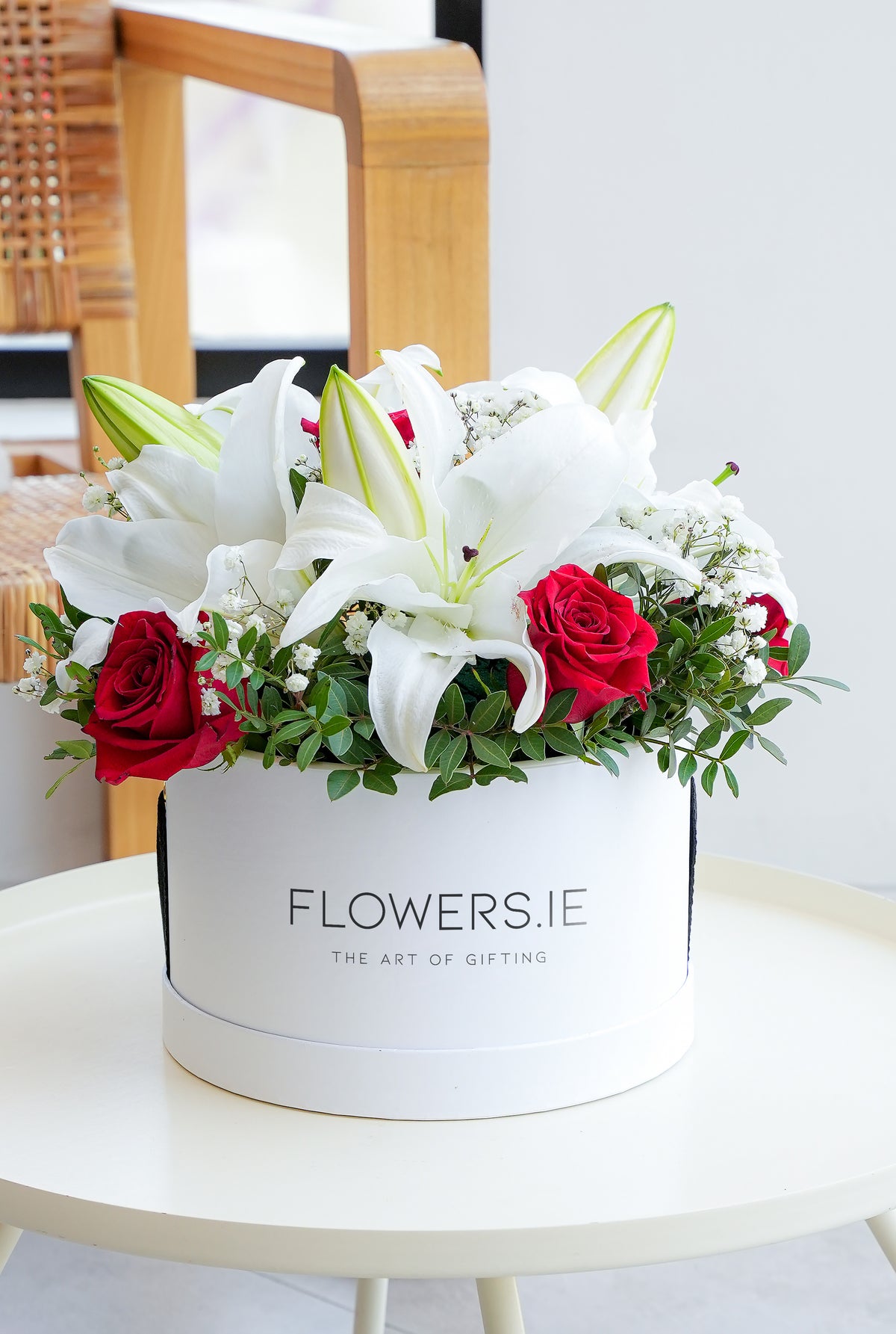 Red Roses and White Lily - Hatbox